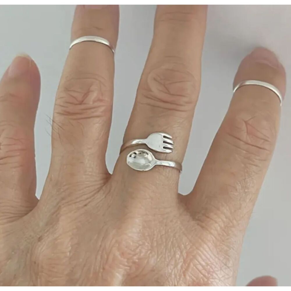 Silver Spoon Fork Wrap Ring Adjustable